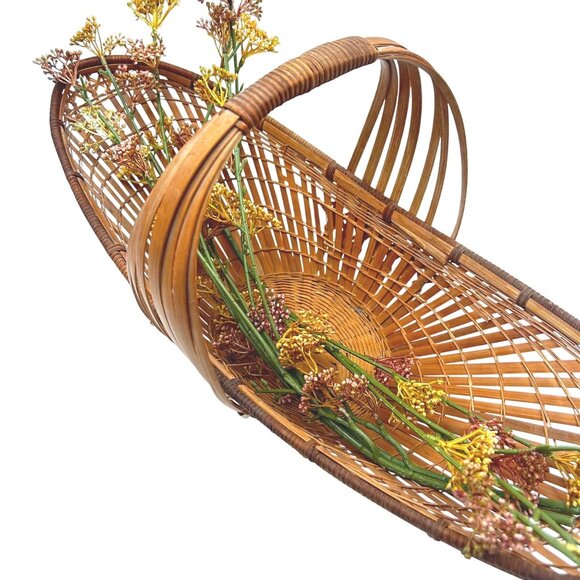 Large Woven Bamboo Easter Basket With Handle  - Rustic Farmhouse Decorative Cent - Picture 4 of 16